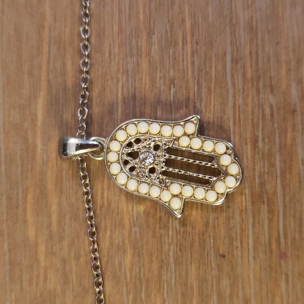 Hamsa Hand Necklace, Gold-tone